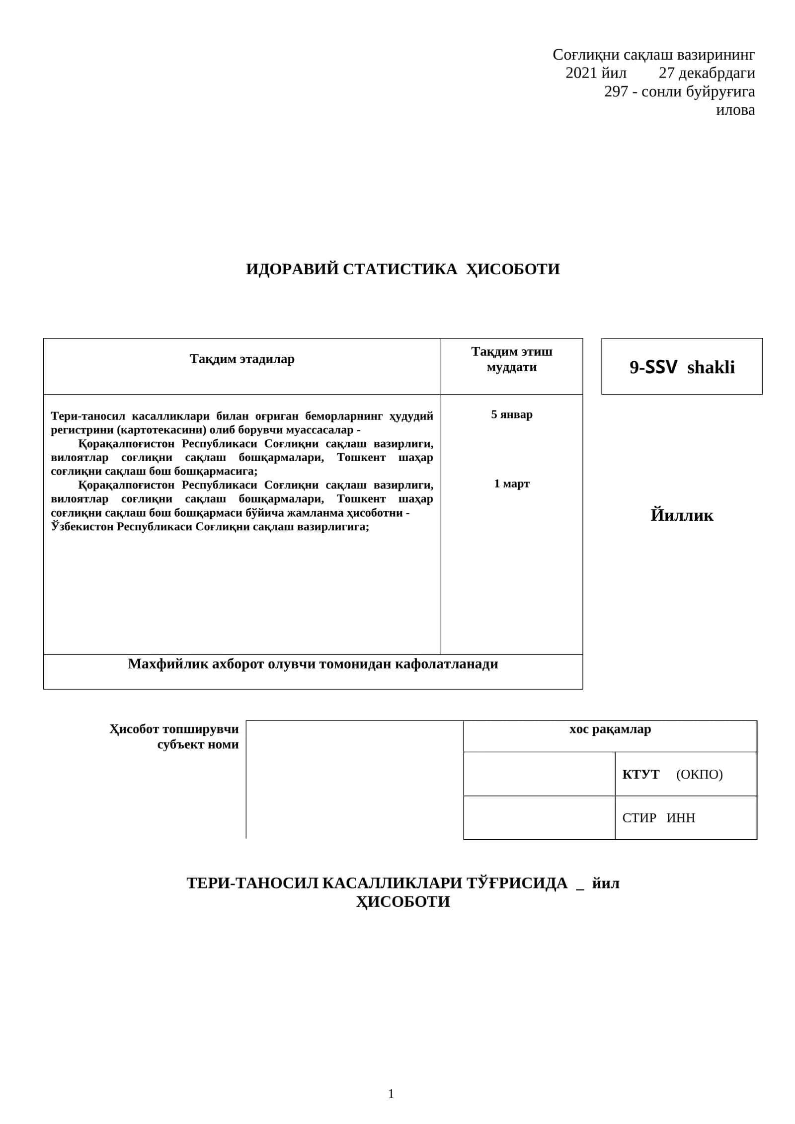 Teri-tanosil kasalliklari faoliyati 9-SSV shakli