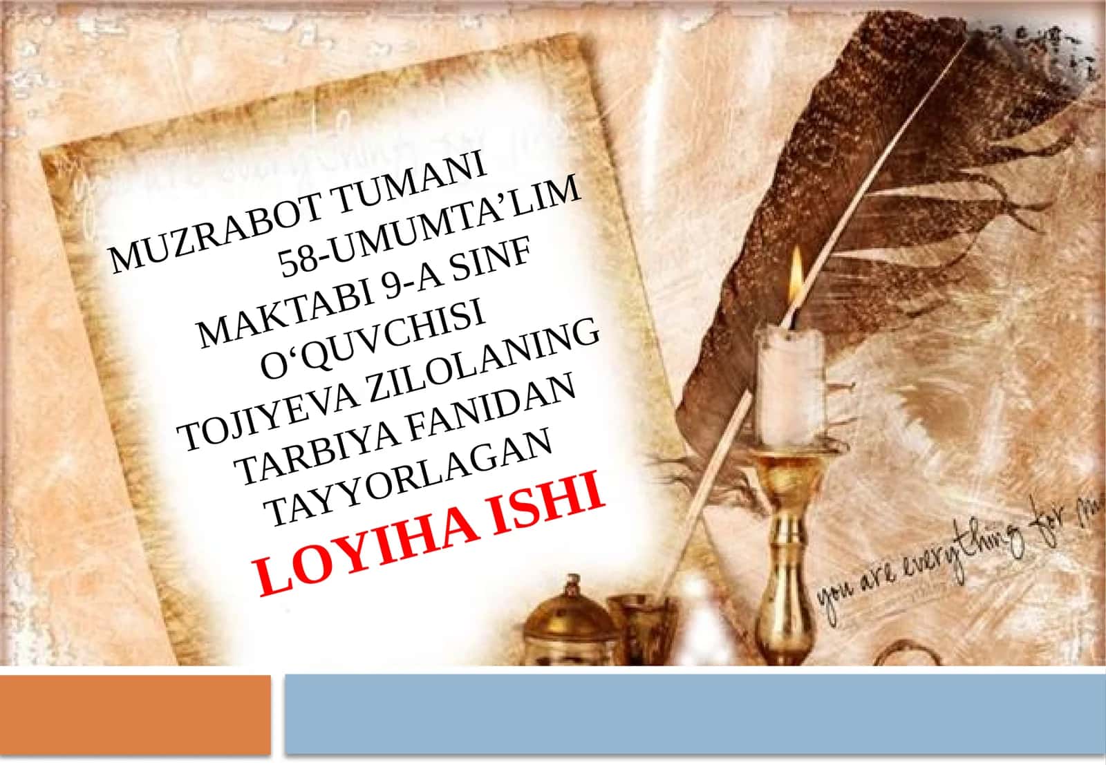 TOJIYEVAZILOLAning Tarbiyafanidantayyorlagan LOYIHA ISHI