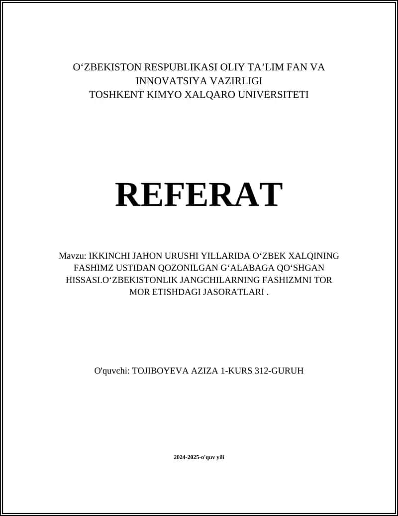 Oʻzbekistonlik jangchilarning II Jahon urushidagi roli