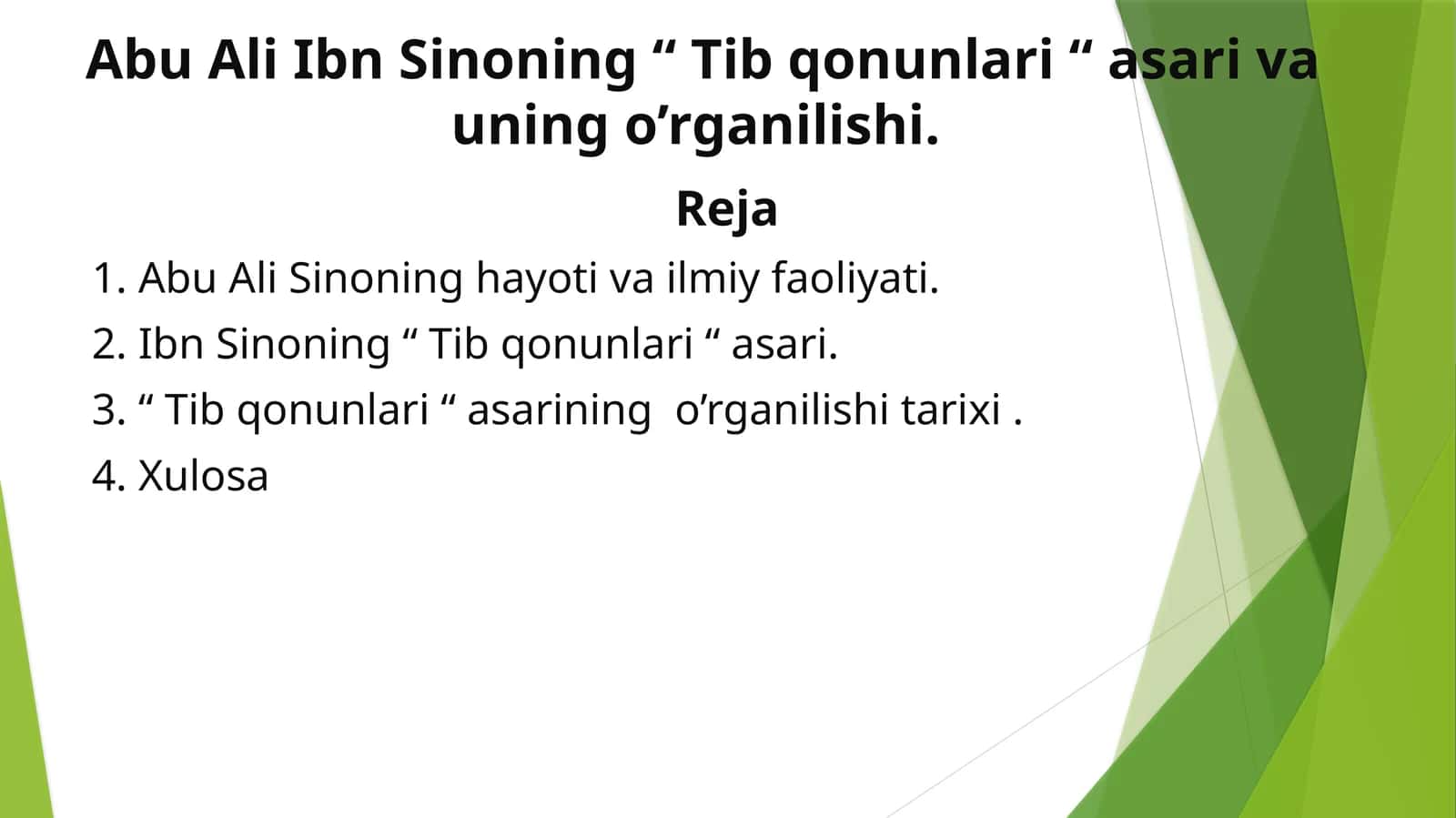 Abu Ali Ibn Sinoning “ Tib qonunlari “ asari va uning o’rganilishi
