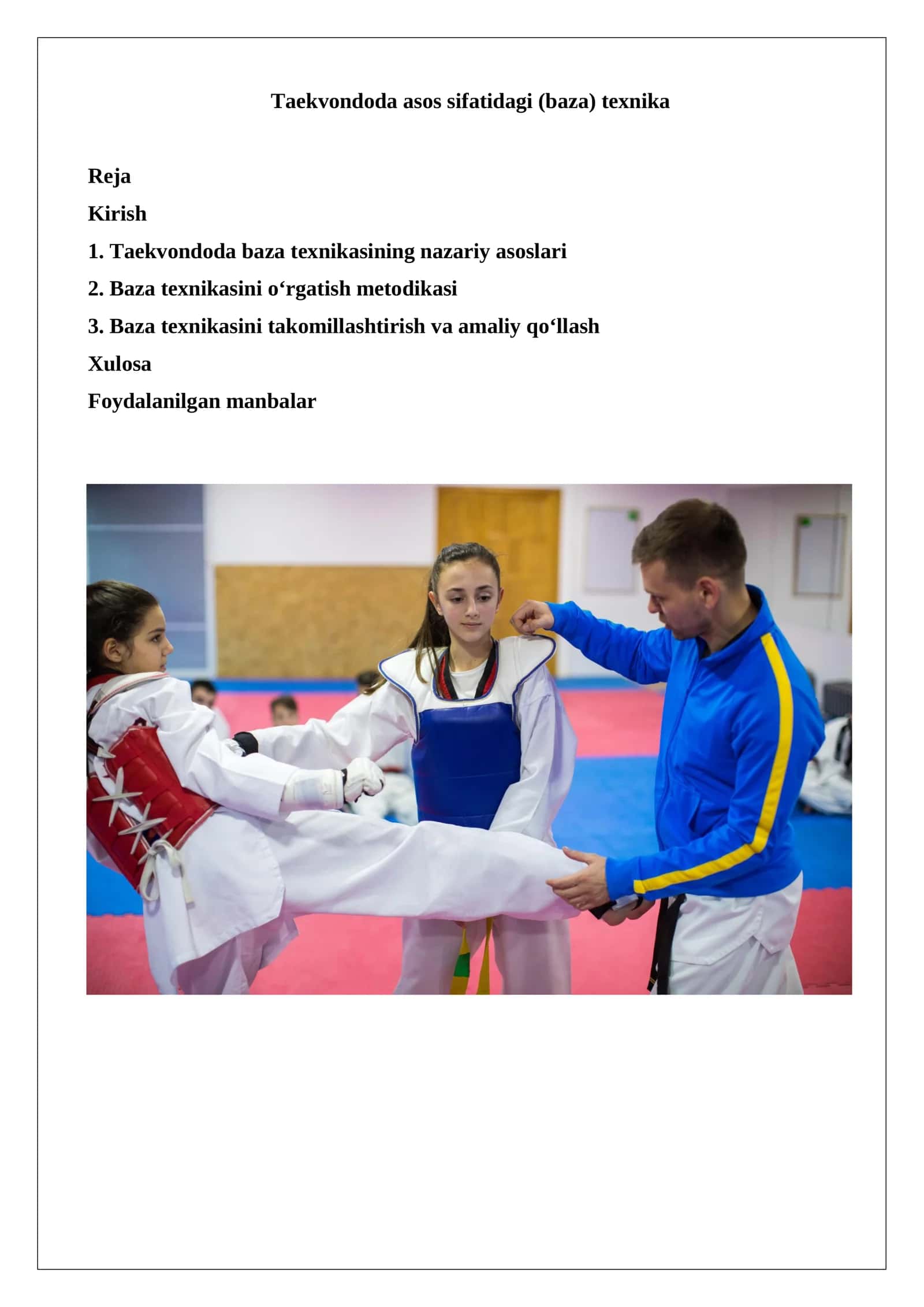 Taekvondoda asos sifatidagi (baza) texnika