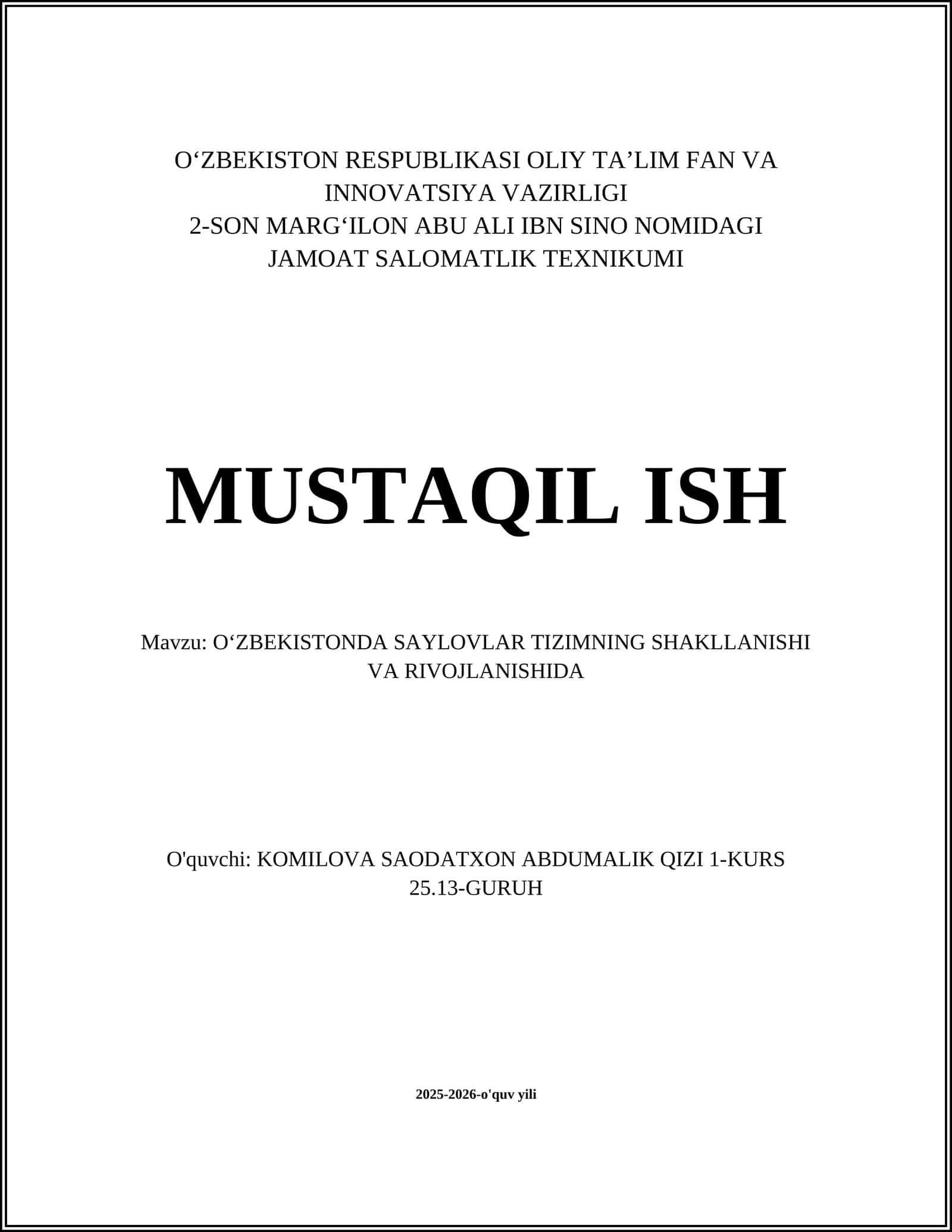 OʻZBEKISTONDA SAYLOVLAR TIZIMNING SHAKLLANISHI VA RIVOJLANISHIDA