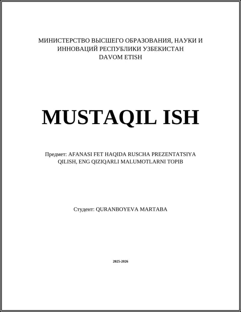 AFANASI FET HAQIDA RUSCHA PREZENTATSIYA QILISH