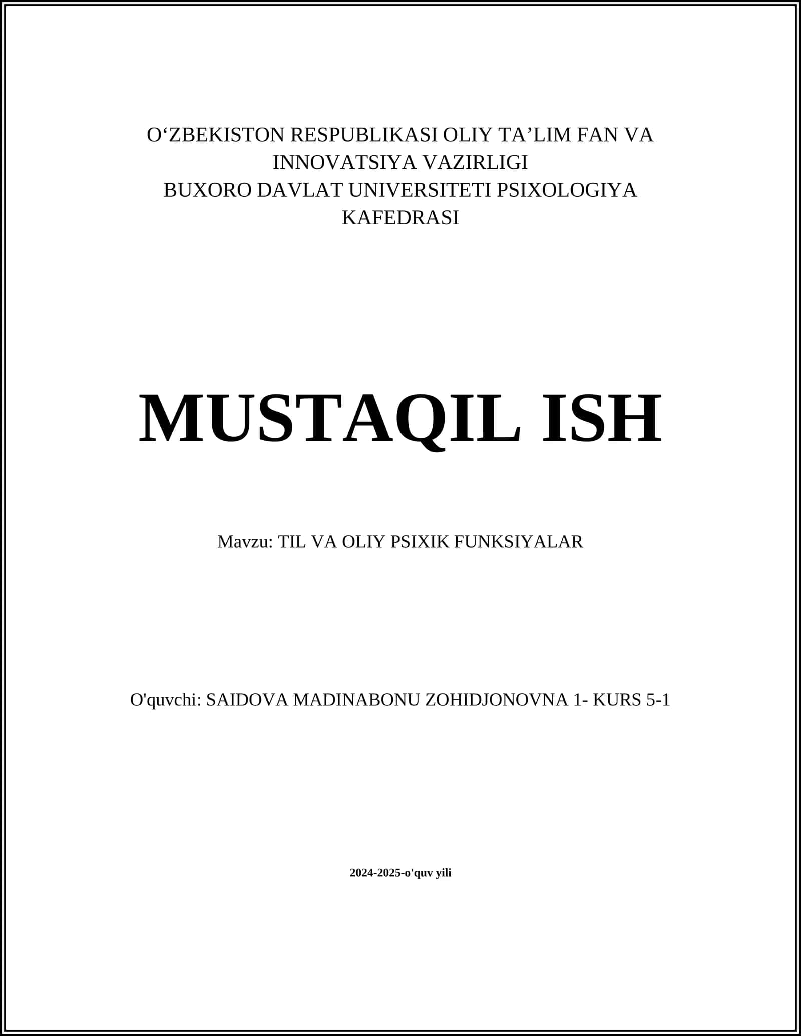TIL VA OLIY PSIXIK FUNKSIYALAR