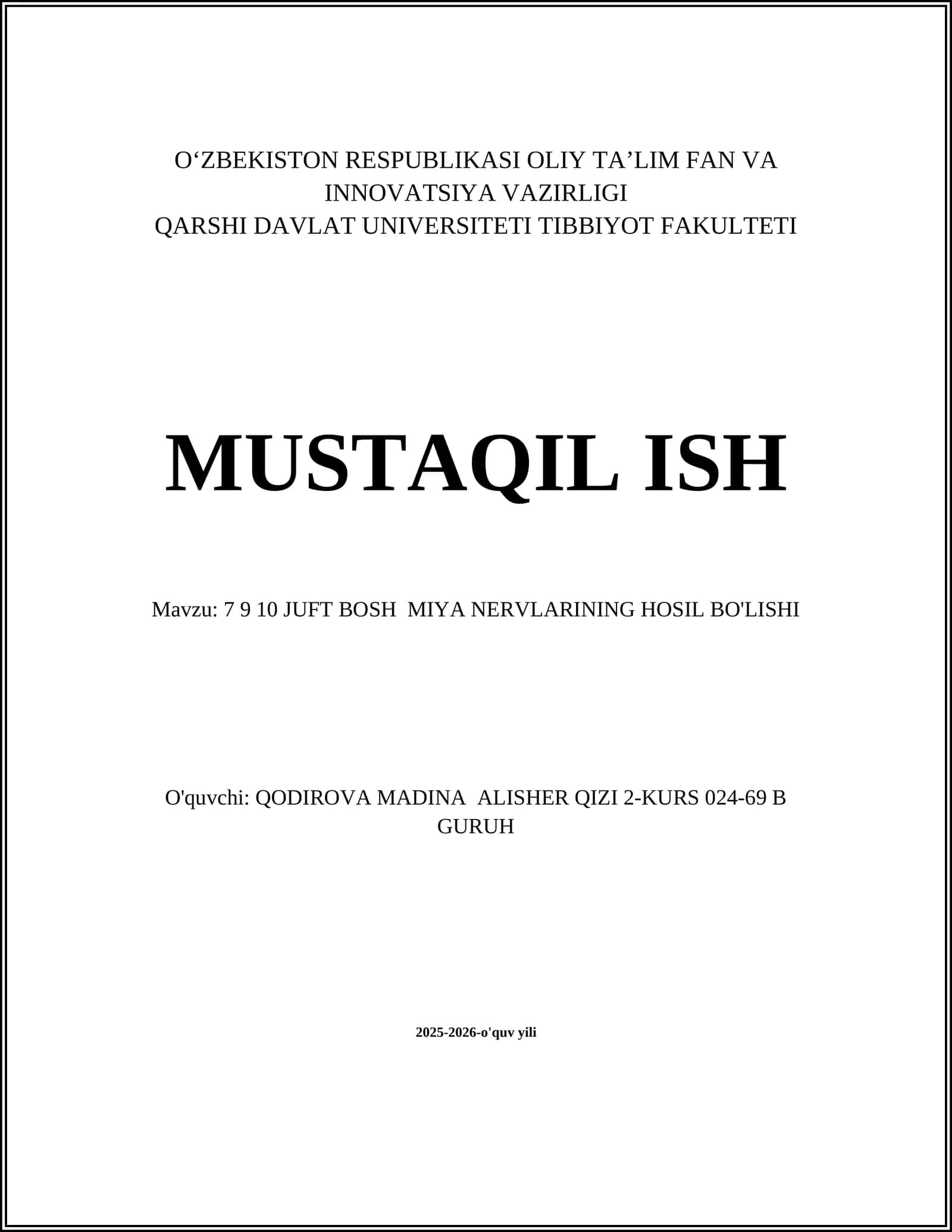 Embriyologik 7, 9, 10-juft bosh miya nervlar