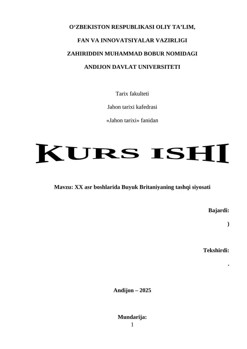 XX asr boshlarida Buyuk Britaniyaning tashqi siyosati