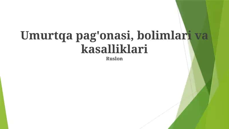 Umurtqa pag'onasi, bolimlari va kasalliklari