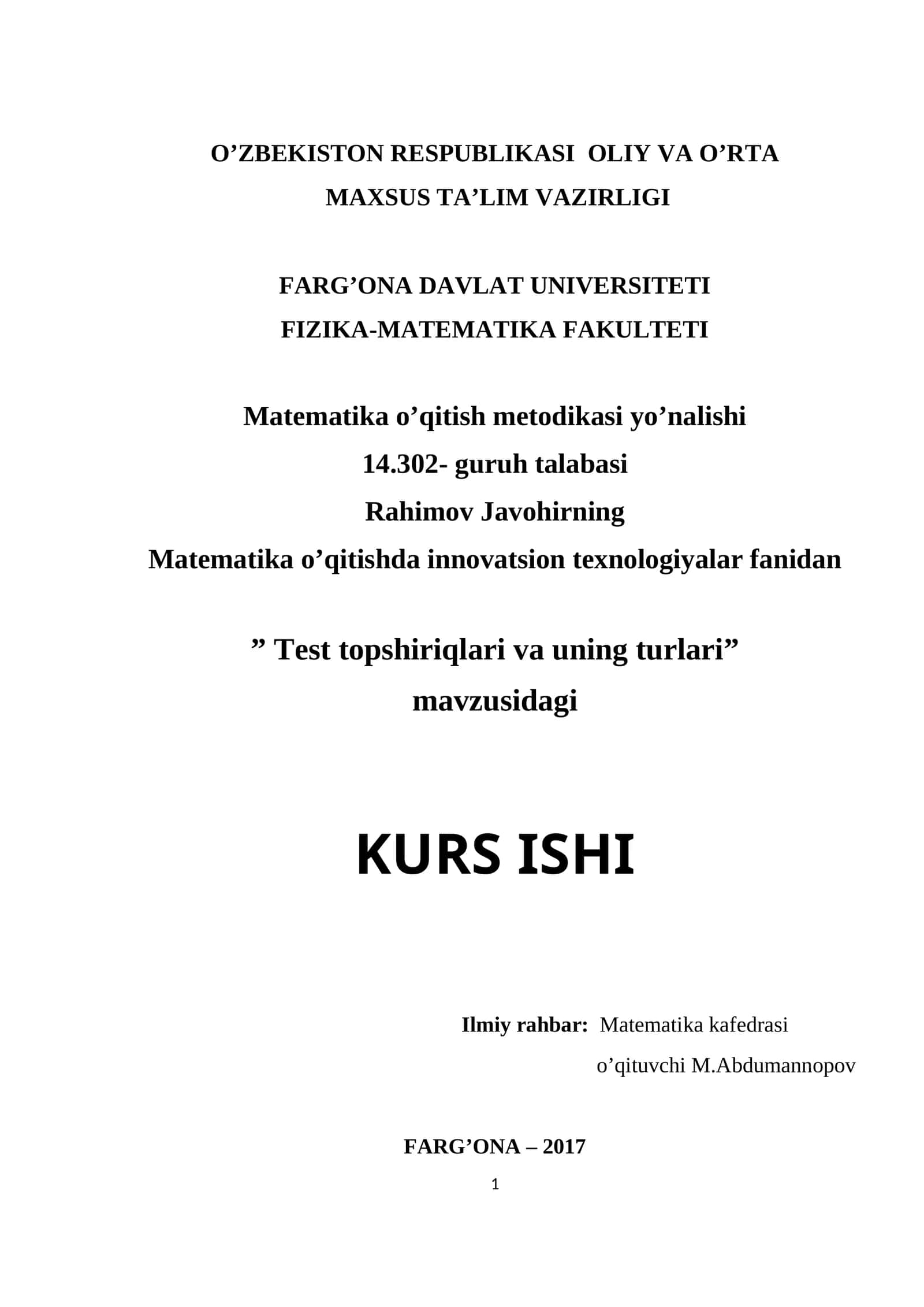 Matematika o’qitish metodikasi yo’nalishi
