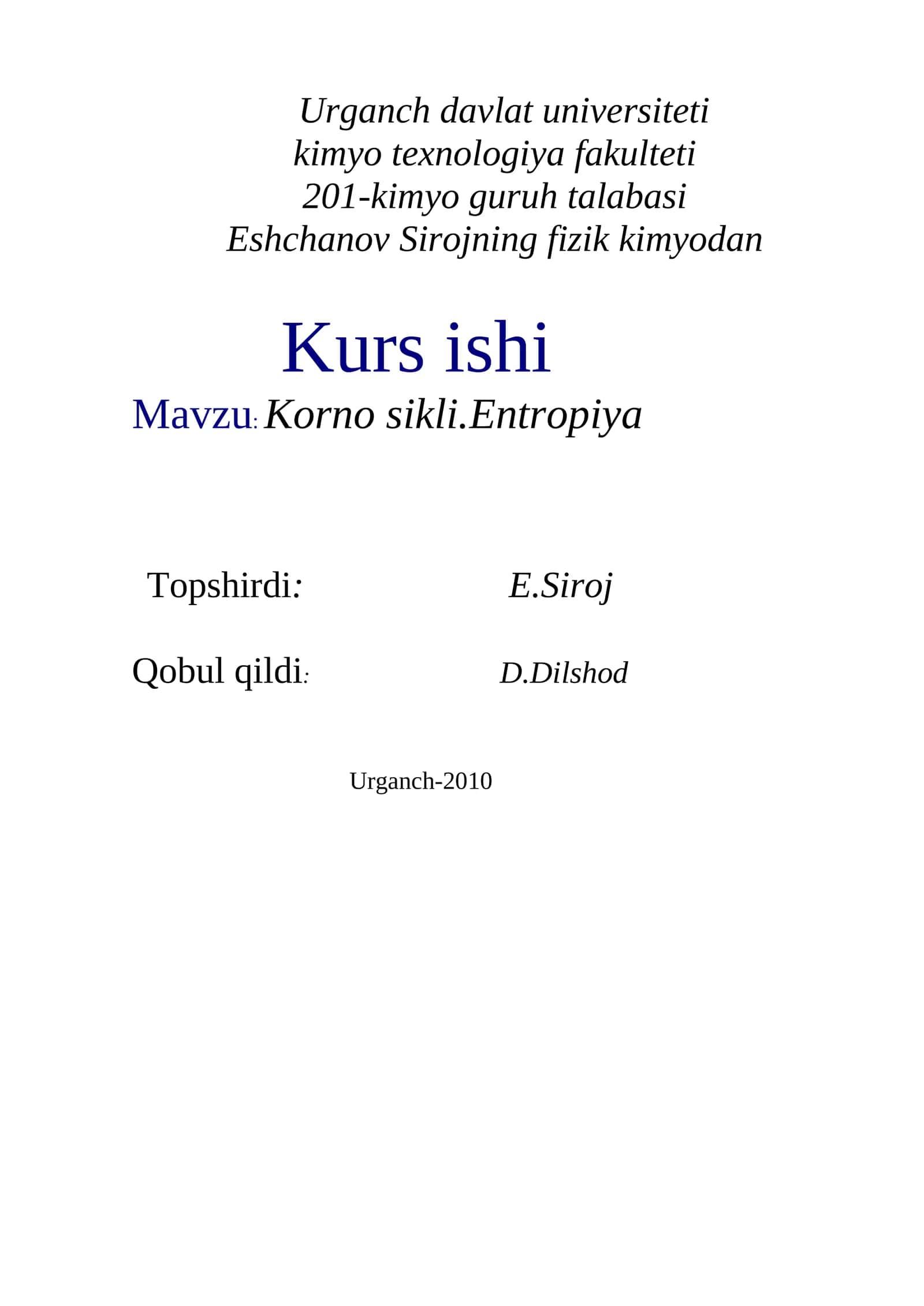 Korno sikli.Entropiya