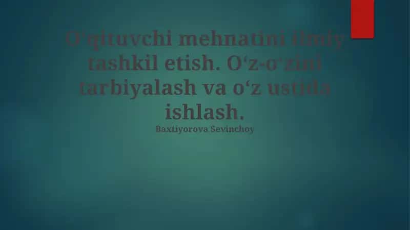 O'z-o'zini tarbiyalash va o'z ustida ishlash