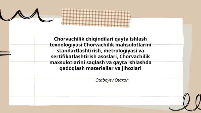 Chorvachilik chiqindilari qayta ishlash texnologiyasi