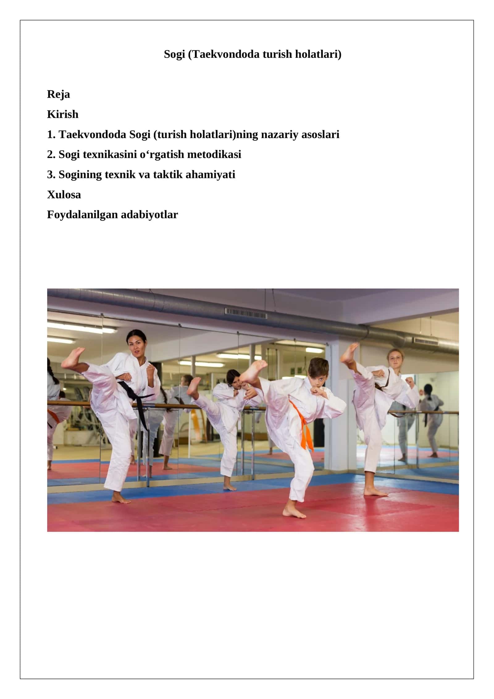 Sogi (Taekvondoda turish holatlari)