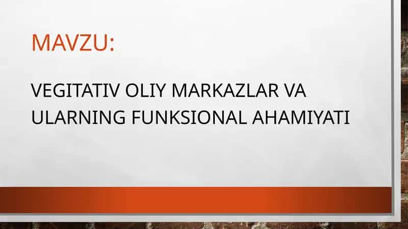 Vegitativ oliy markazlar va ularning funksional ahamiyati