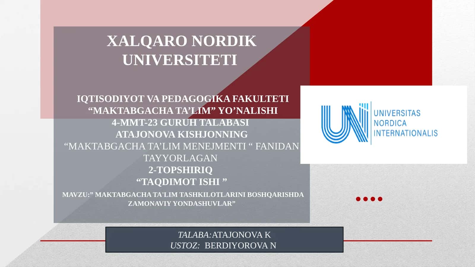 MAKTABGACHA TA'LIM TASHKILOTLARINI BOSHQARISHDA ZAMONAVIY YONDASHUVLAR
