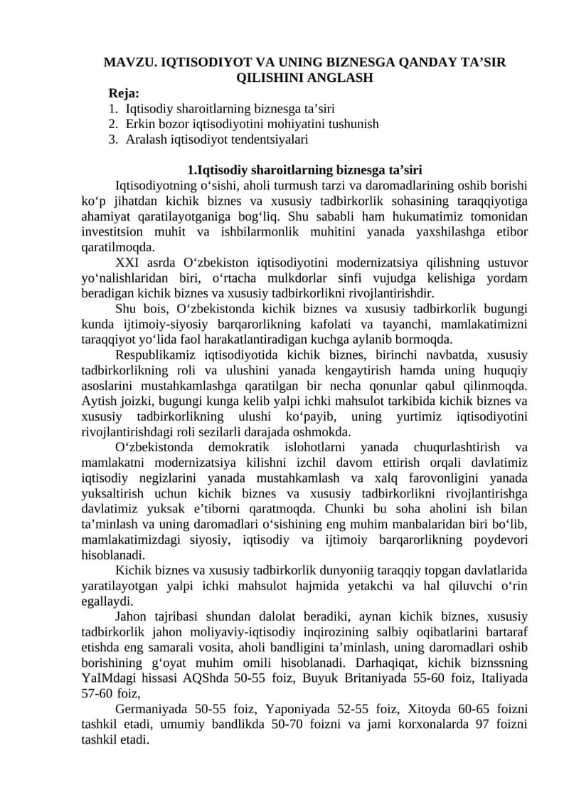 Iqtisodiyot va uning biznesga qanday ta’sir qilishini anglash