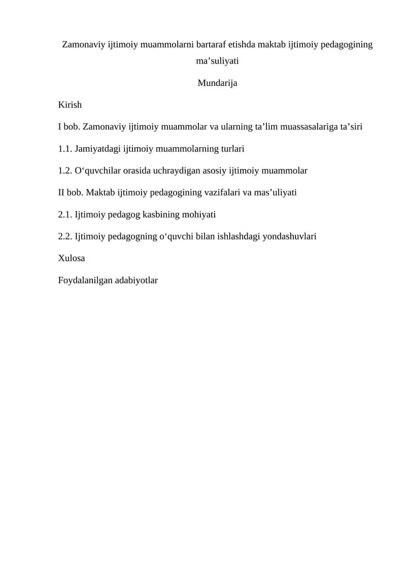 Zamonaviy ijtimoiy muammolarni bartaraf etishda maktab ijtimoiy pedagogining ma'suliyati