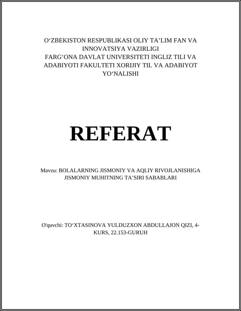 Havoning ifloslanishi va nafas olish tizimi hamda aqliy rivojlanishga ta'siri