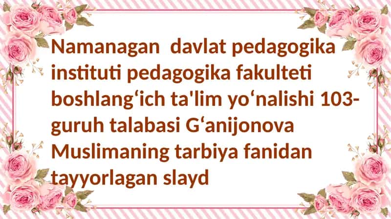 Slayd "3 - sinf Tarbiya darsligini o‘rganish"