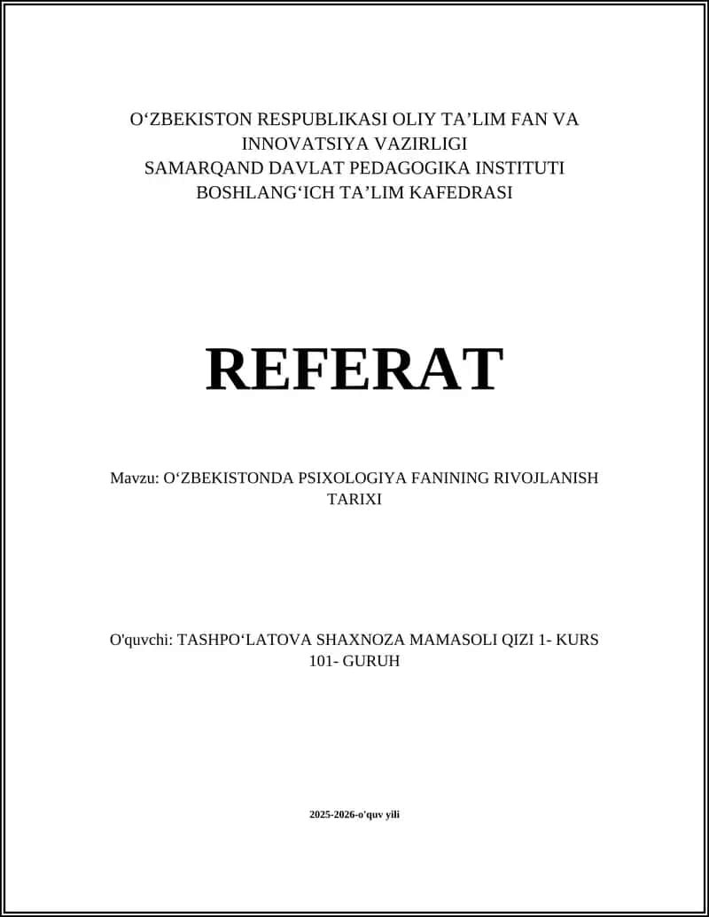 Oʻzbekistonda Psixologiya Fanining Rivojlanish Tarixi