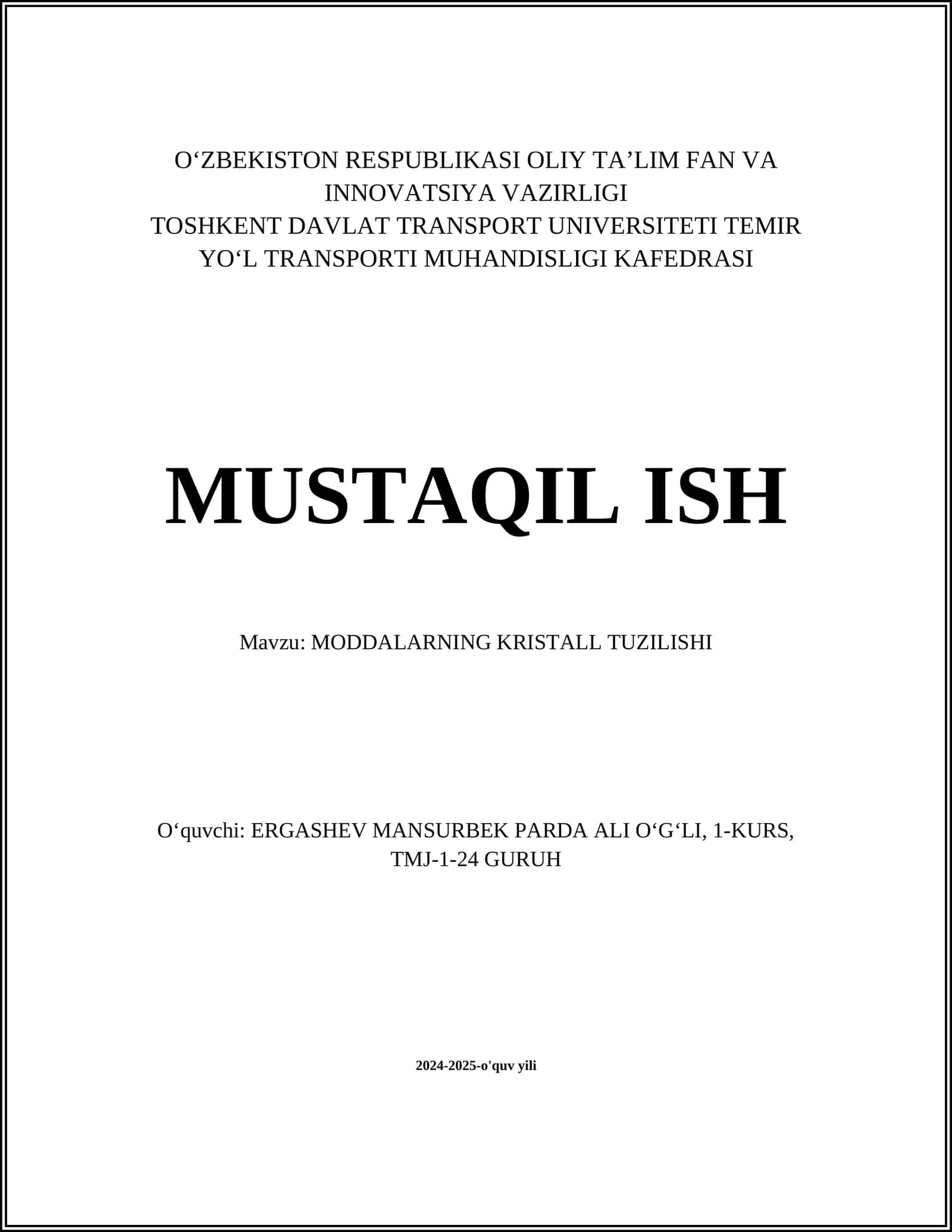 MODDALARNING KRISTALL TUZILISHI