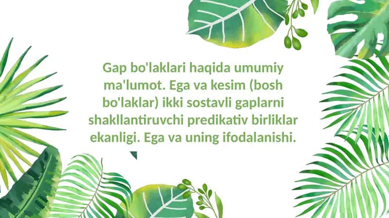 Gap bo'laklari haqida umumiy ma'lumot. Ega va kesim (bosh bo'laklar) ikki sostavli gaplar