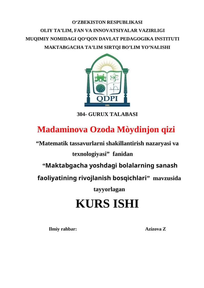Maktabgacha yoshdagi bolalarning sanash faoliyatining rivojlanish bosqichlari