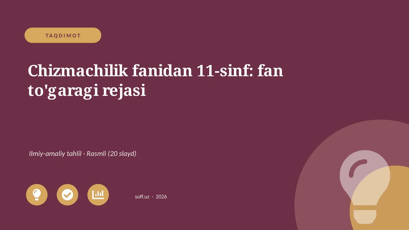 Chizmachilik fanidan 11-sinf: fan to'garagi rejasi