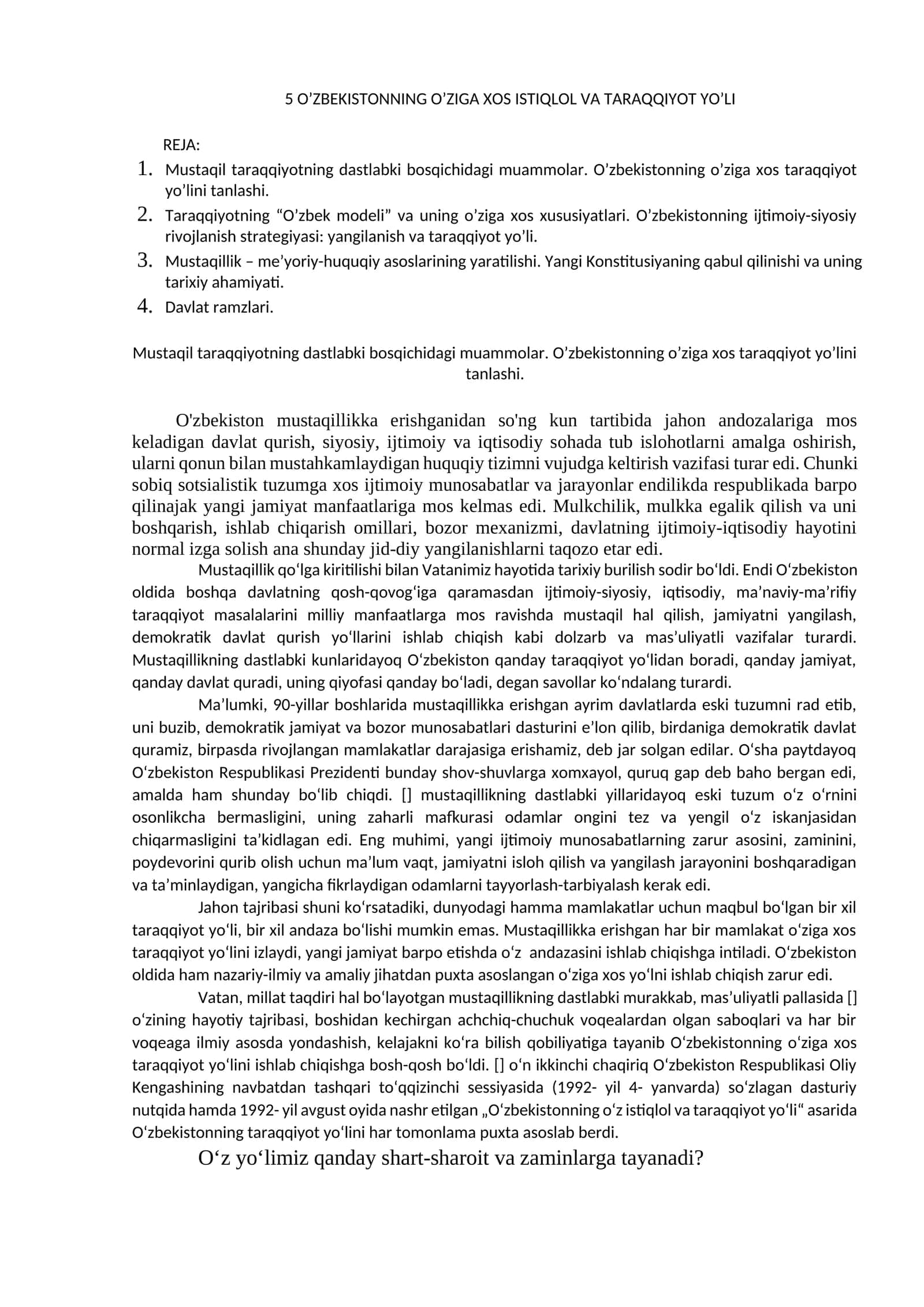 Mustaqillikning yaratilishi