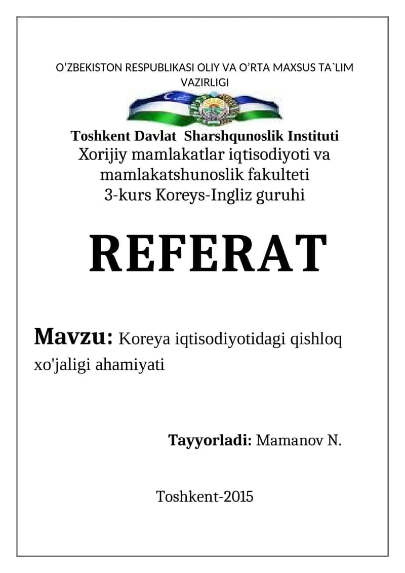 Koreya iqtisodiyotidagi qishloq xo'jaligi ahamiyati