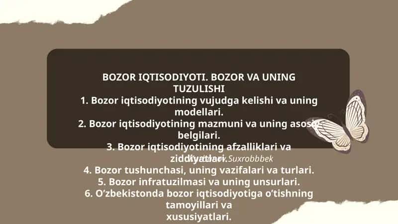BOZOR IQTISODIYOTI. BOZOR VA UNING TUZULISHI