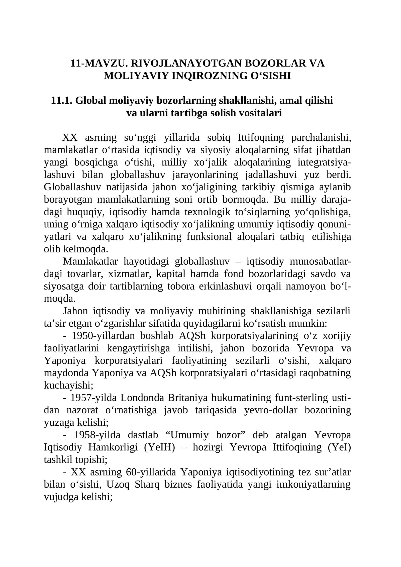 RIVOJLANAYOTGAN BOZORLAR VA MOLIYAVIY INQIROZNING O‘SISHI