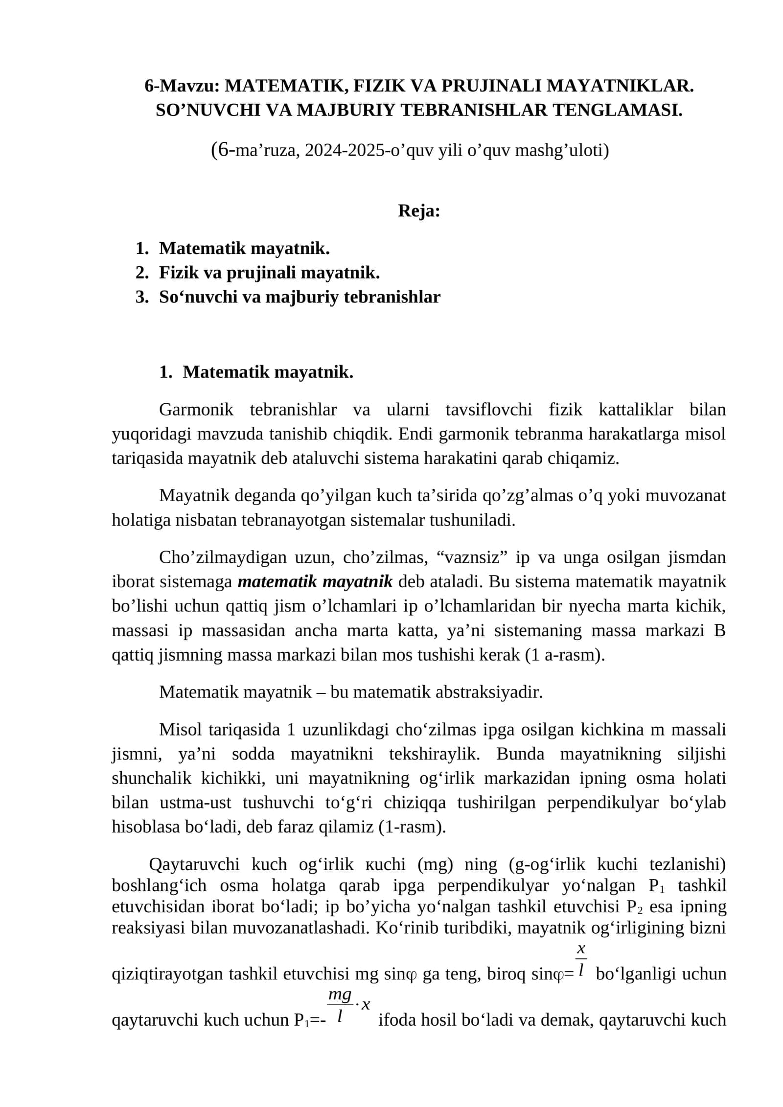 Matematik, fizik va prujinali mayatniklar