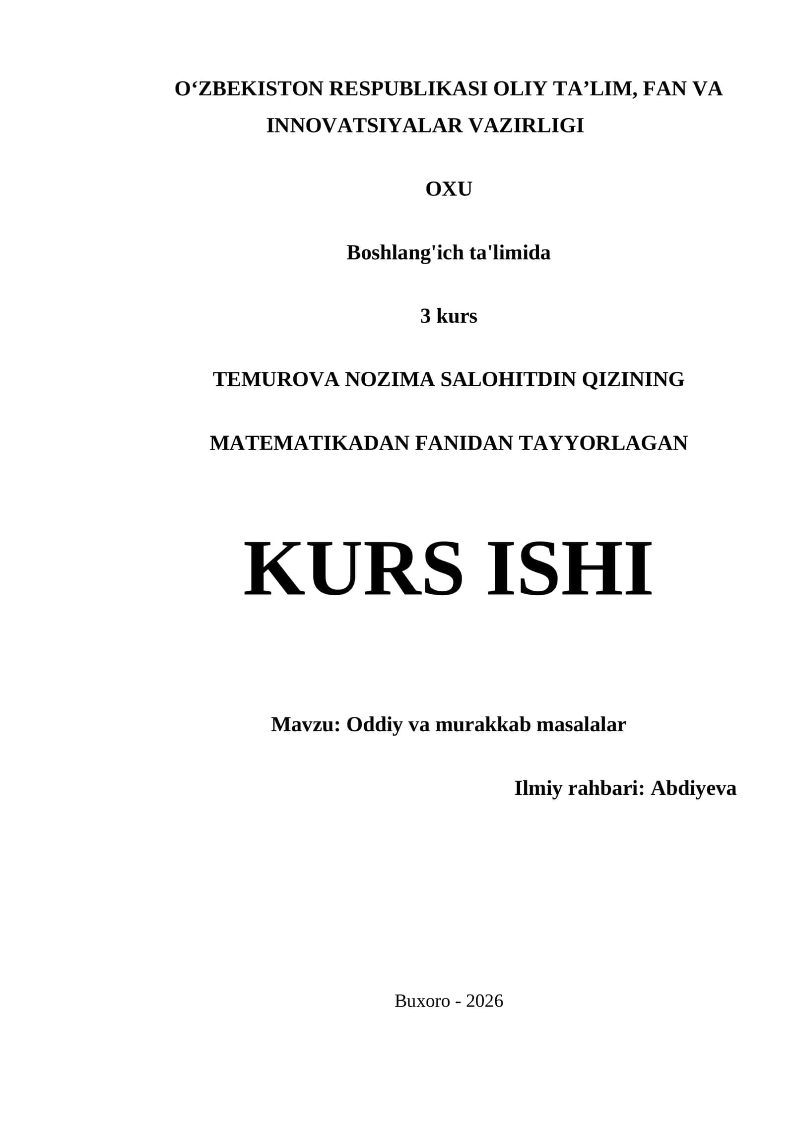 Oddiy va murakkab masalalar KURS ISHI