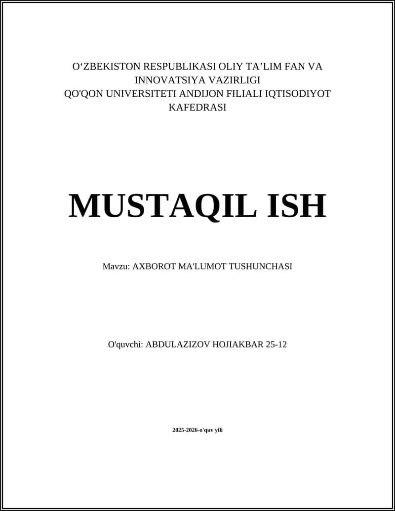AXBOROT MA'LUMOT TUSHUNCHASI