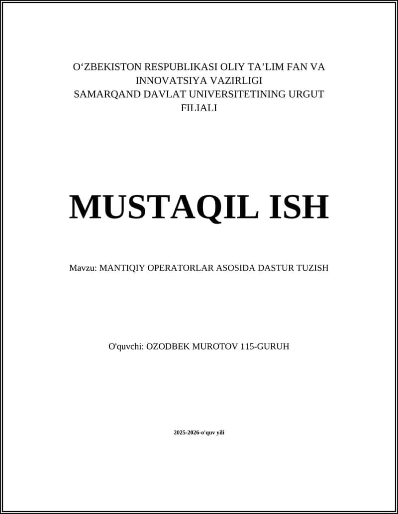Mantiqiy Operatorlar Asosida Dastur Tuzish