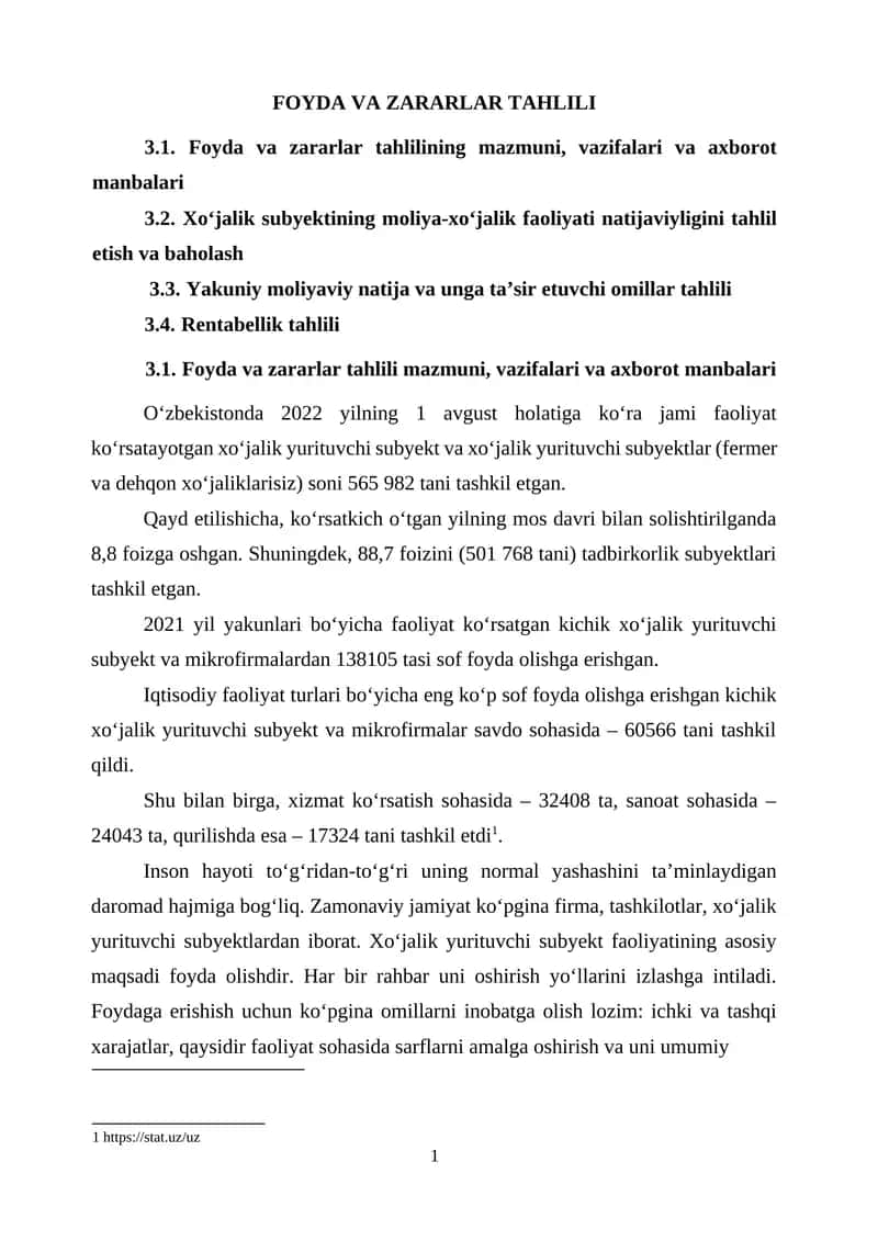 Foyda va zararlar tahlili