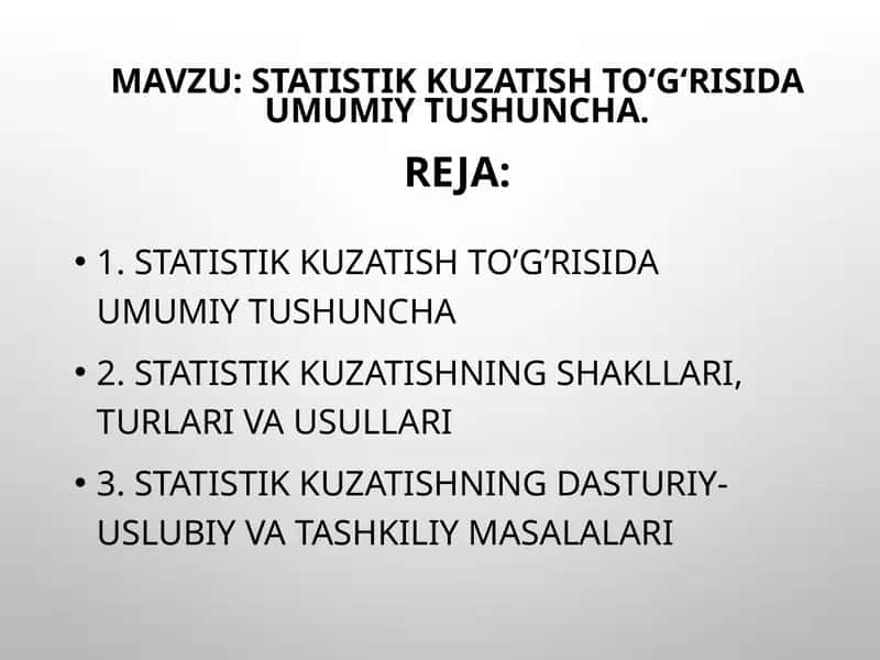 Statistikkuzati shto‘g‘risida umumiy tushuncha