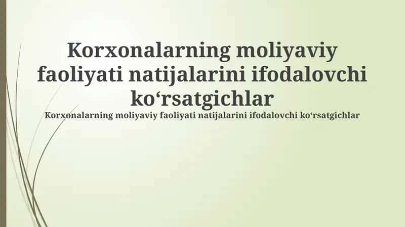 Asosiy Moliyaviy Ko'rsatkichlar va Ularning Talqini