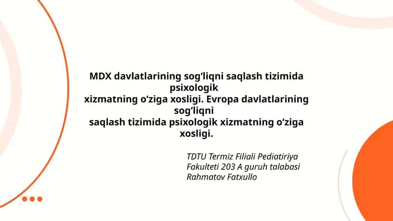 MDX davlatlarining sog‘liqni saqlash tizimida psixologik