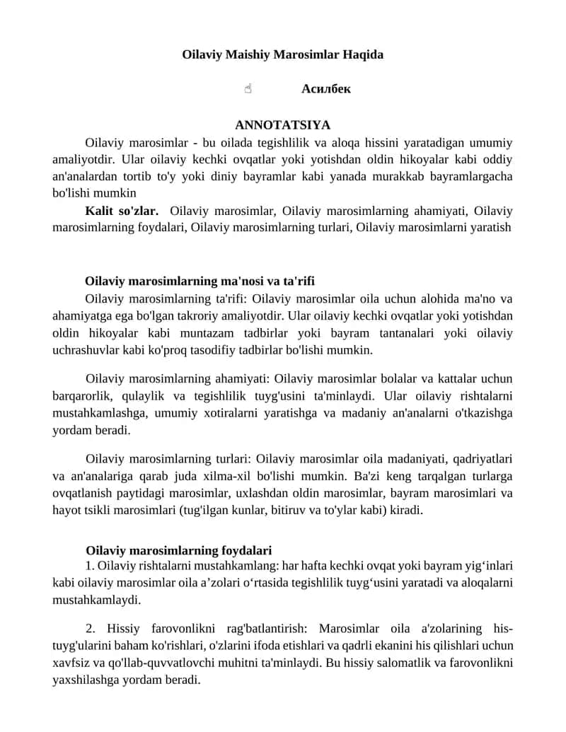 Oilaviy Maishiy Marosimlar Haqida