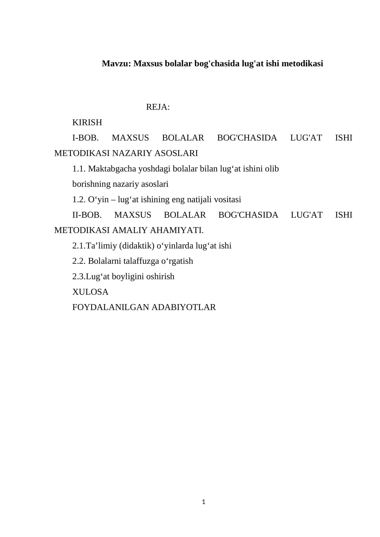 Maxsus bolalar bog'chasida lug'at ishi metodikasi