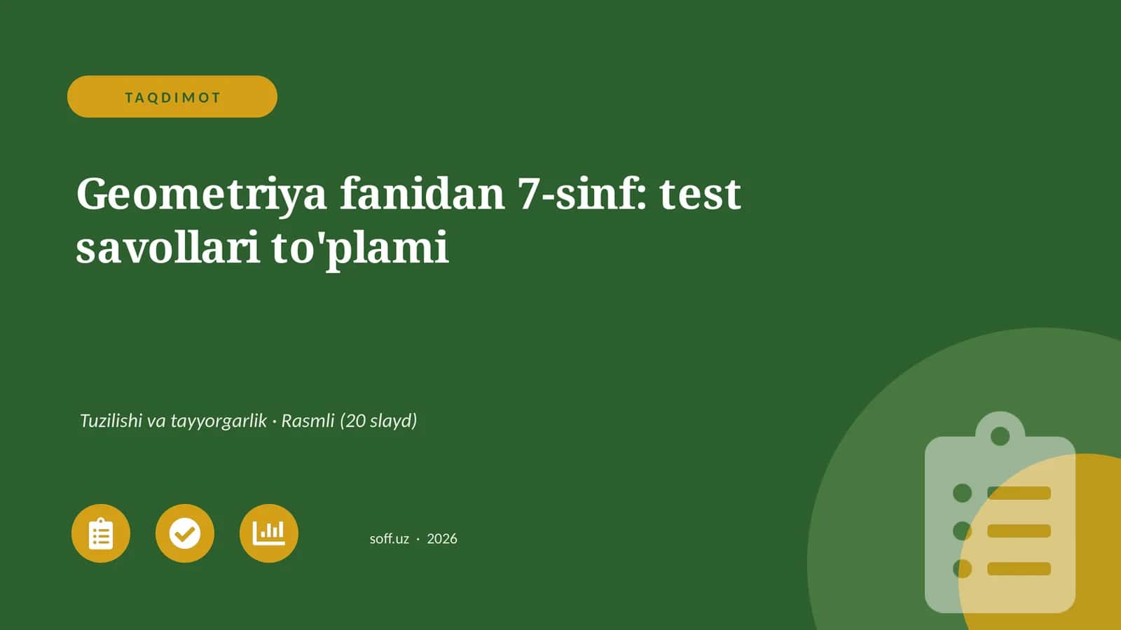 Geometriya fanidan 7-sinf: test savollari to'plami