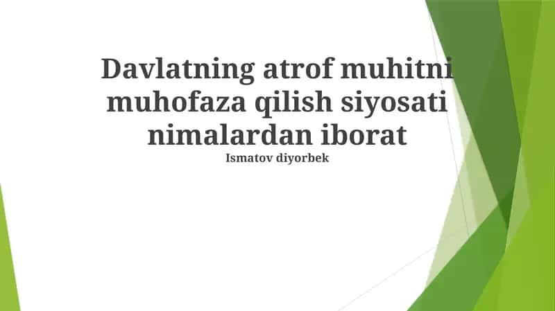 Davlatning atrof muhitni muhofaza qilish siyosati nimalardan iborat
