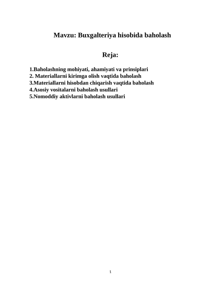 Buxgalteriya hisobida baholash