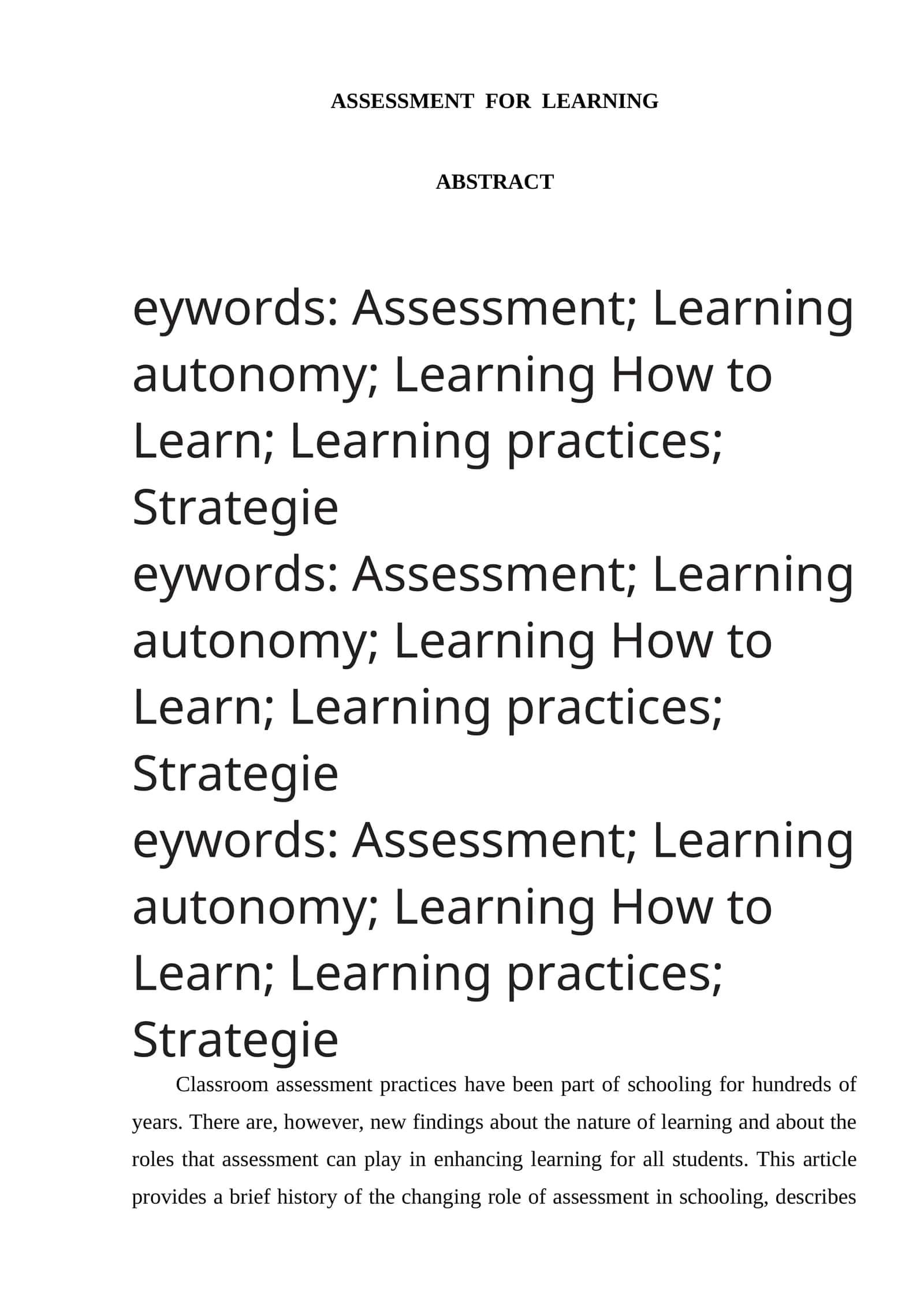 ASSESSMENT FOR LEARNING