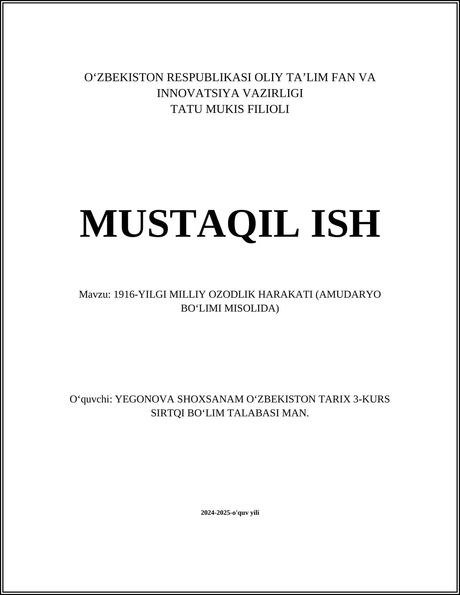 1916-YILGI MILLIY OZODLIK HARAKATI