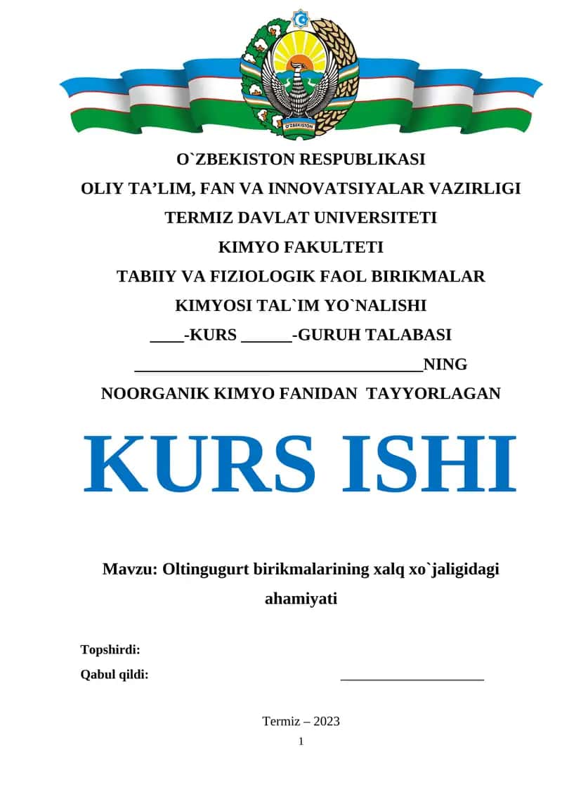 Oltingugurt birikmalarining xalq xo`jaligidagi ahamiyati