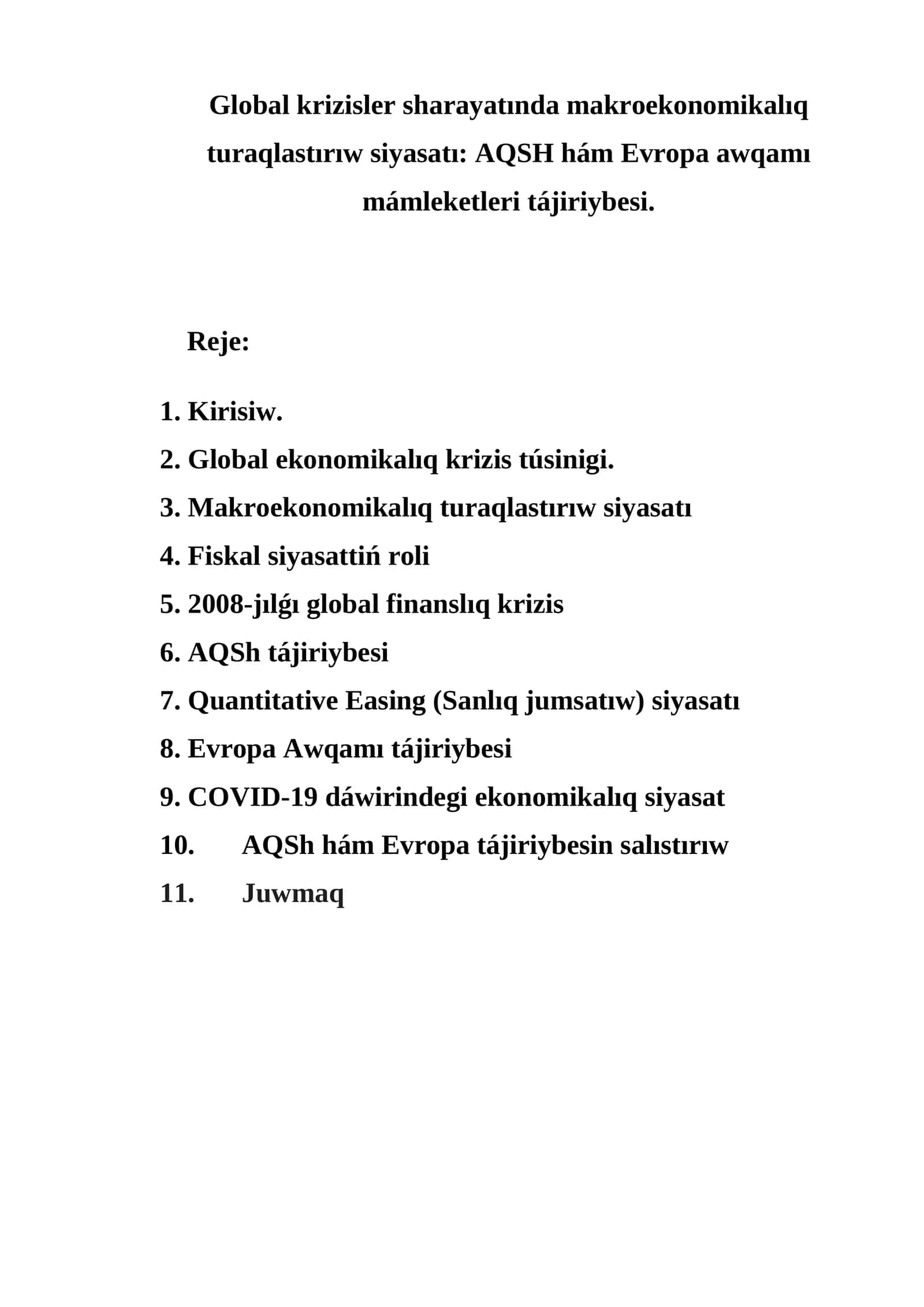 Makroekonomikalıq turaqlastırıw siyasatı: AQSH hám Evropa awqamı mámleketleri tájiriybesi