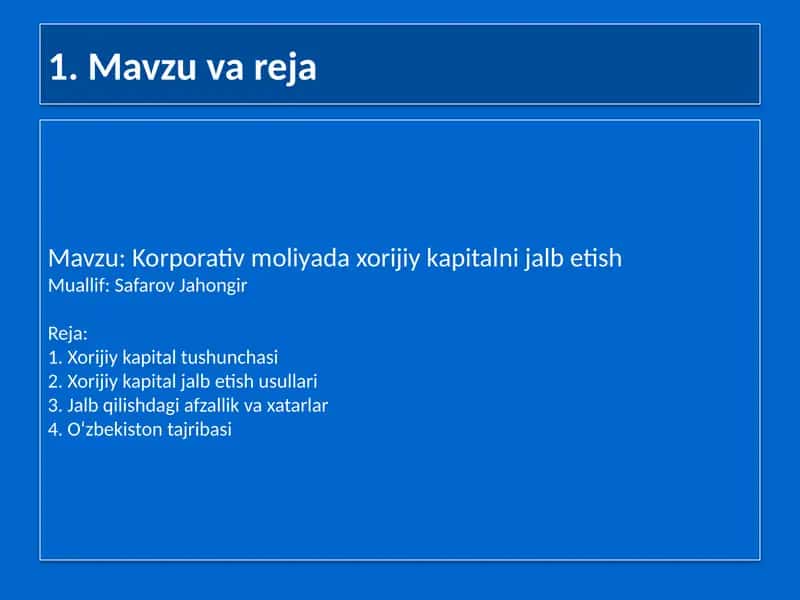 Korporativ moliyada xorijiy kapitalni jalb etish