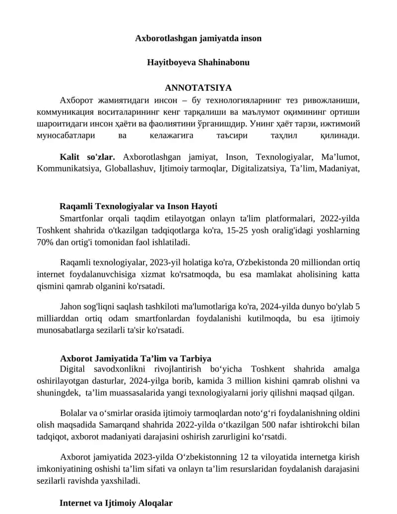 Raqamli Texnologiyalar va Inson Hayoti